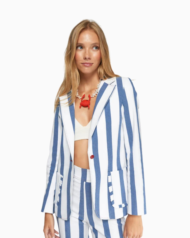Vilagallo blue and white stripe jacket front view – Áines Boutique