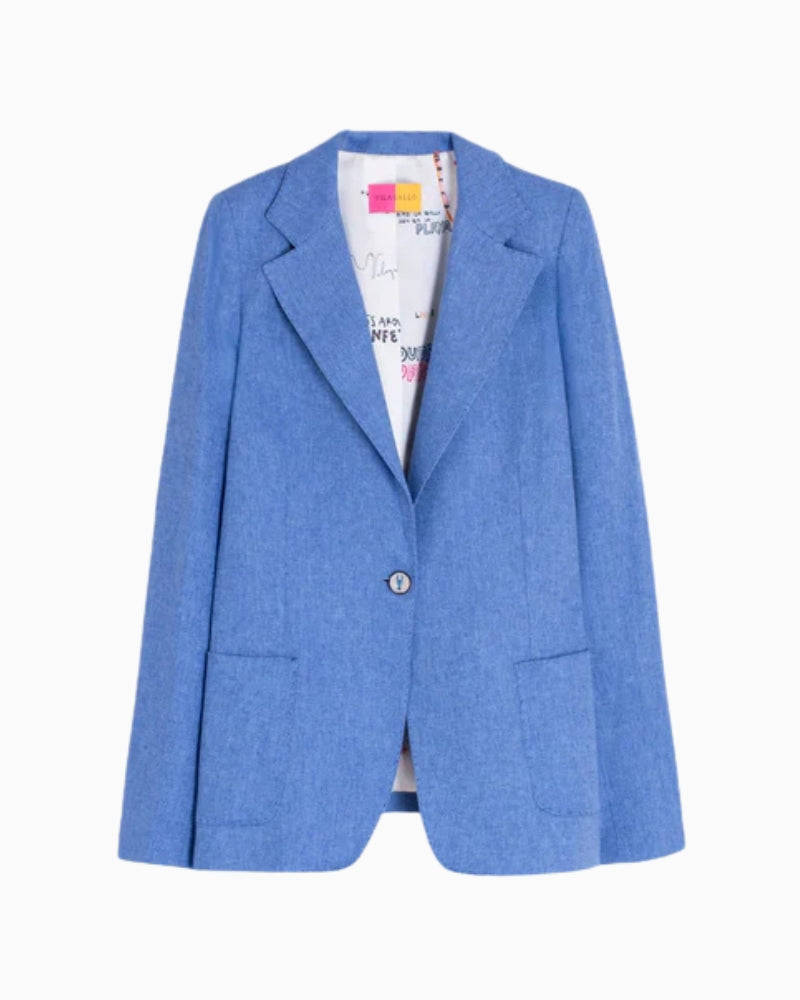 Vilagallo light blue linen jacket back view – Áines Boutique
