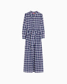 Vilagallo link print shirt dress navy front view white background – Áines Boutique