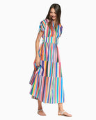 Woman wearing Vilagallo multicolour stripe maxi dress – Áines Boutique