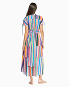 Vilagallo multicolour stripe maxi dress front view white background – Áines Boutique