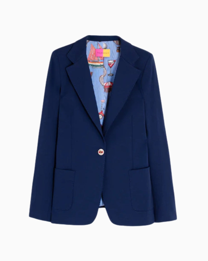Vilagallo navy blue jacket front view white background – Áines Boutique