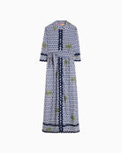Vilagallo palm print shirt dress blue and white front view white background – Áines Boutique