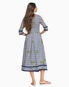 Vilagallo palm print shirt dress blue and white back view – Áines Boutique