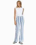 Vilagallo striped trousers blue and white front view – Áines Boutique