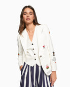 Vilagallo white embroidered jacket front view – Áines Boutique