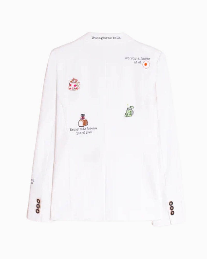 Vilagallo white embroidered jacket front view white background – Áines Boutique