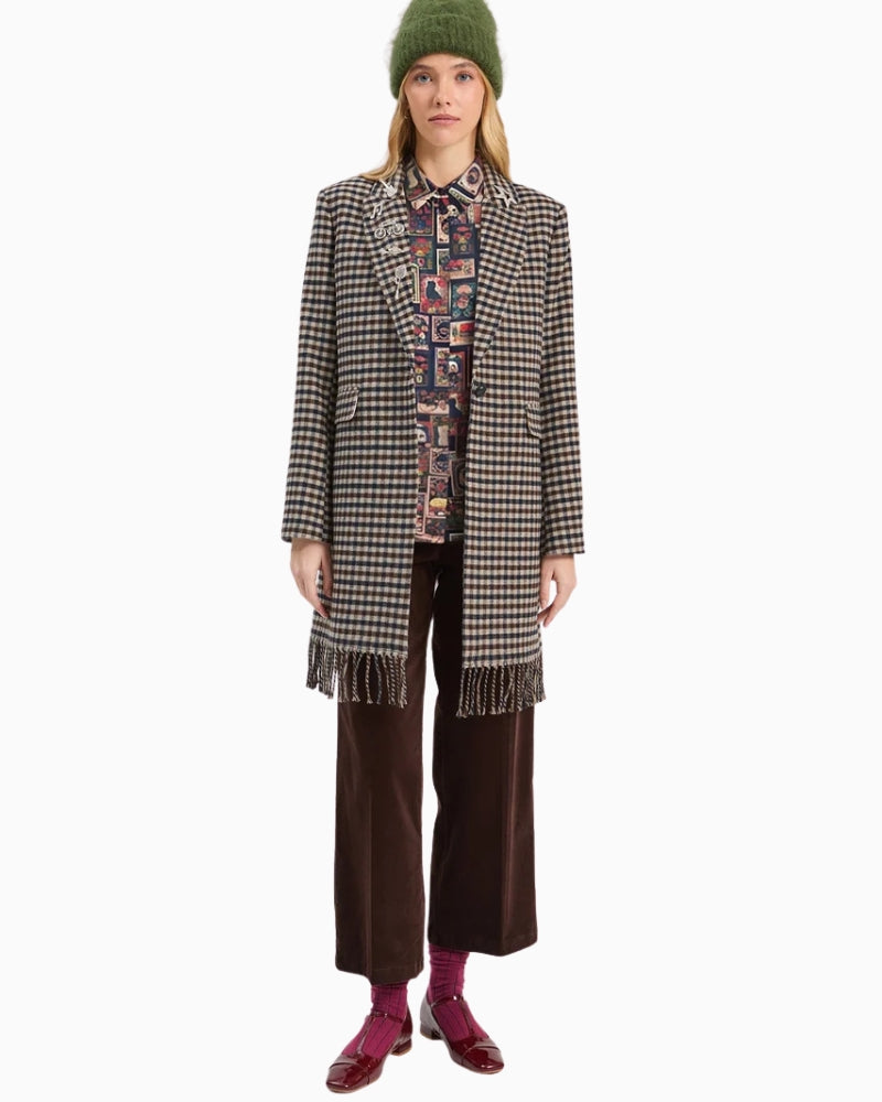 Vilagallo Abaricia Coat in Camel and Navy Check styled view