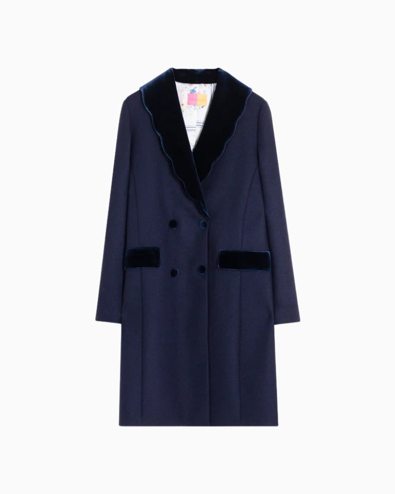 Vilagallo Abliana Coat in Navy contrast pocket detail