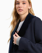 Vilagallo Abliana Coat in Navy velvet collar detail