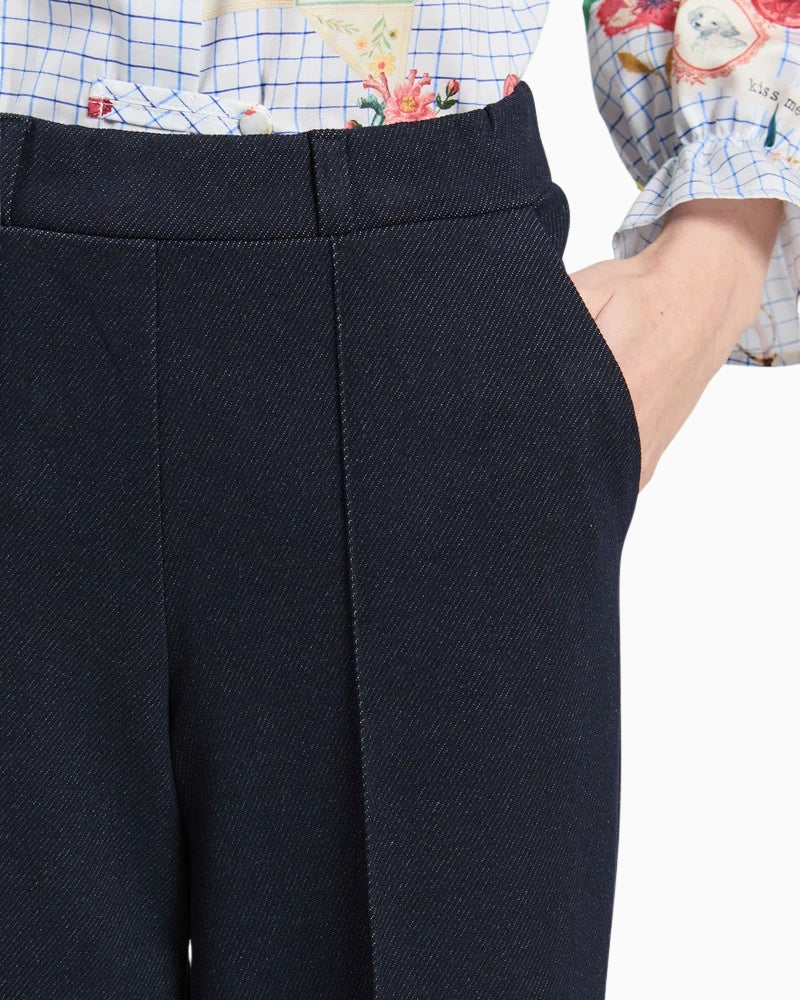 Vilagallo Belinda Trousers in Dark Denim embroidery detail