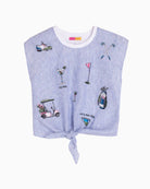 Vilagallo Blue Striped Golf Knot T-Shirt embroidered detail