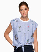 Vilagallo Blue Striped Golf Knot T-Shirt front view with golf embroidery