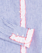 Vilagallo Blue Striped Shirt with Pink Ruffles placket ruffle detail