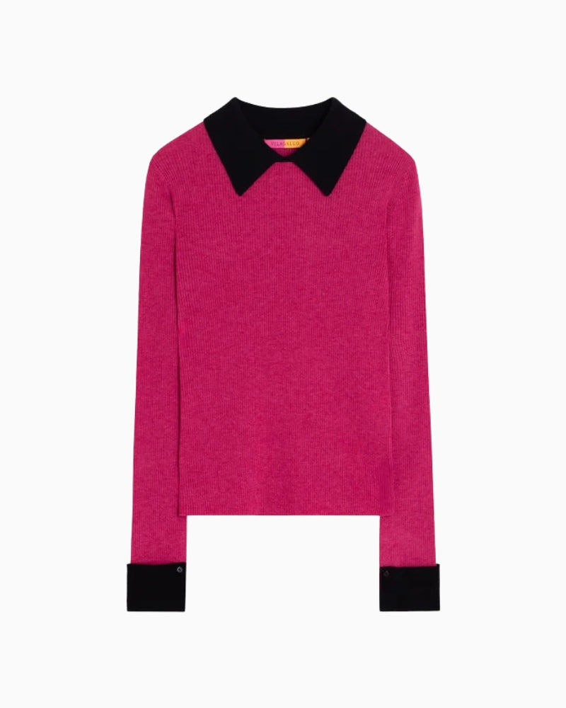 Vilagallo Canale Camisero Jumper in Pink ribbed knit detail