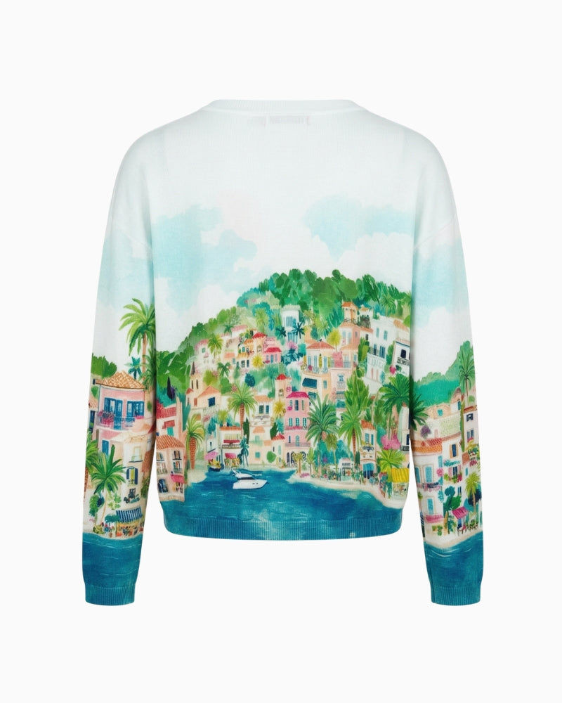 Vilagallo Capri Seaside V-neck Jumper white multi back view