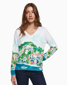Vilagallo Capri Seaside V-neck Jumper white multi front view