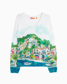 Vilagallo Capri Seaside V-neck Jumper white multi print detail