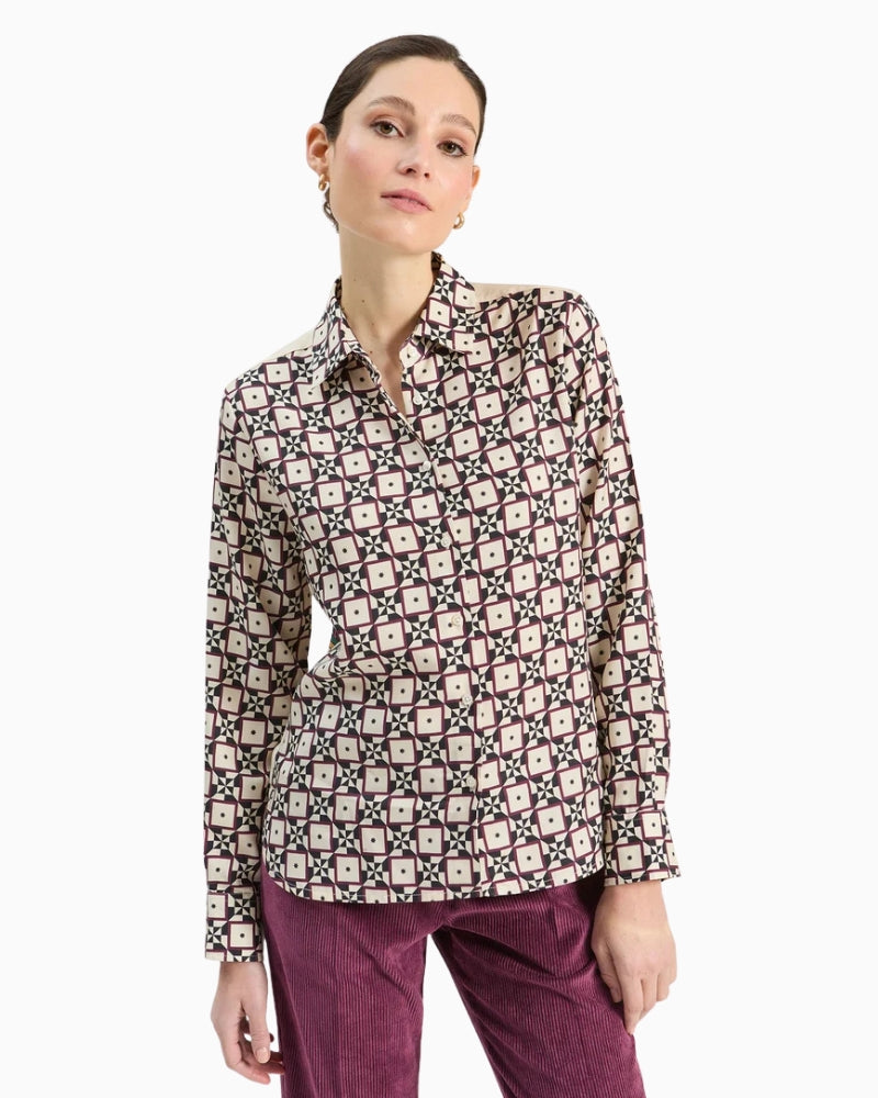 Vilagallo Cmisa Shirt in Cream and Burgundy front view