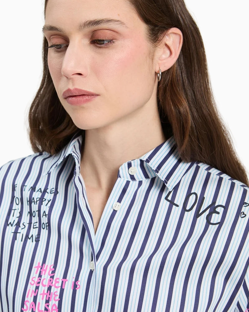 Vilagallo Cmisa Shirt in White and Navy collar detail