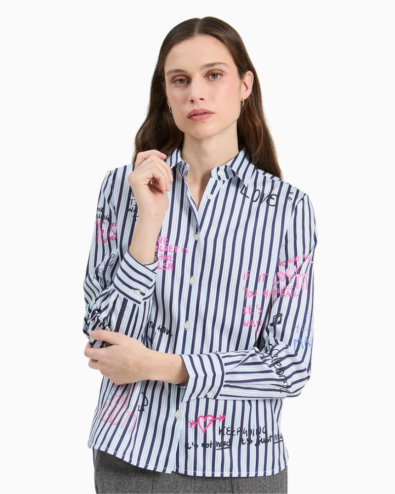 Vilagallo Cmisa Shirt in White and Navy front view