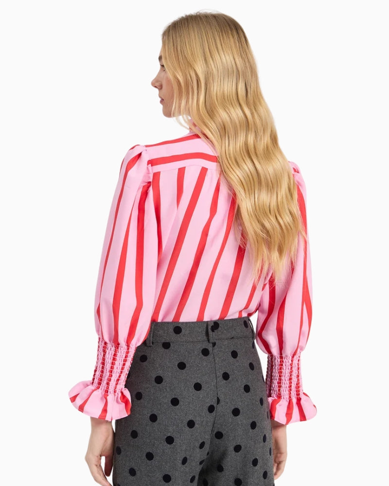 Vilagallo Cmvolantes Blouse in Coral and White back view