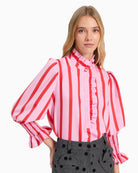 Vilagallo Cmvolantes Blouse in Coral and White front view