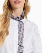 Vilagallo Cmvolantes Blouse in White and Navy collar and tie detail