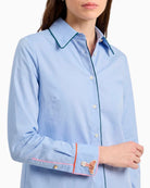 Vilagallo Contrast Piping Shirt in Blue cuff and piping detail