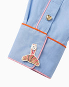 Vilagallo Contrast Piping Shirt in Blue cuff detail