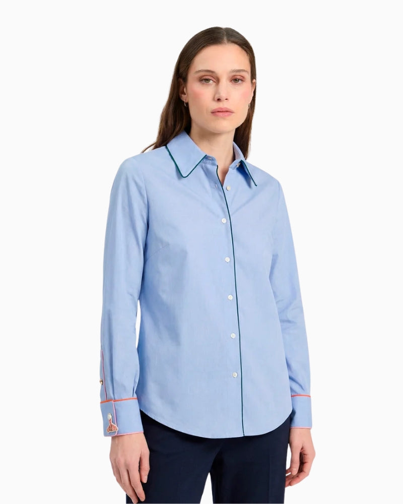 Vilagallo Contrast Piping Shirt in Blue front view