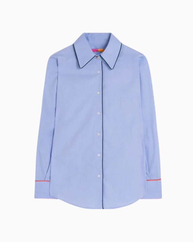 Vilagallo Contrast Piping Shirt in Blue full-length view
