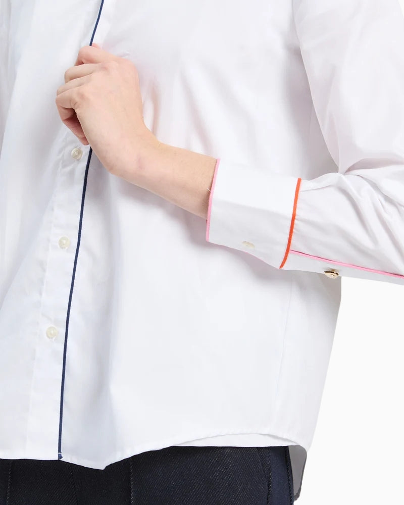 Vilagallo Contrast Piping Shirt in White contrast cuff detail