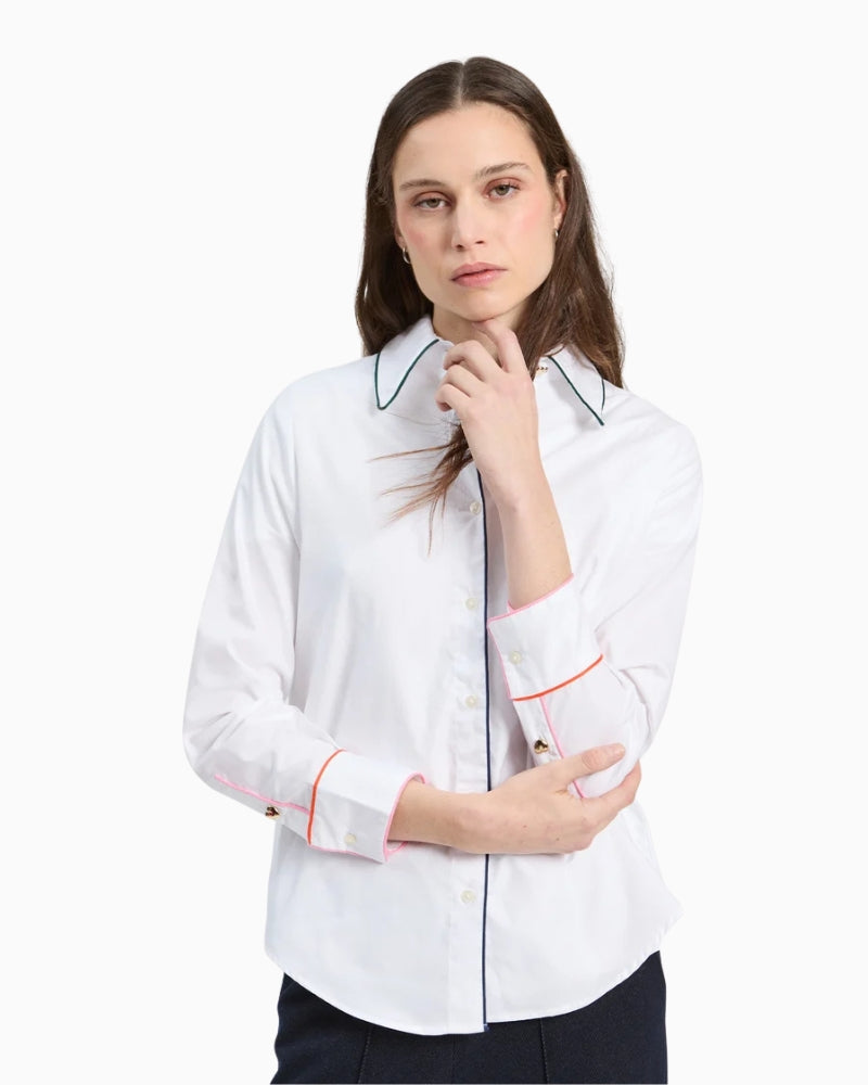 Vilagallo Contrast Piping Shirt in White front view