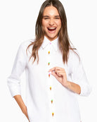 Vilagallo embroidered linen shirt white front view – Áines Boutique