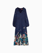 Vilagallo Eugenia Dress in Navy floral and butterfly hem detail