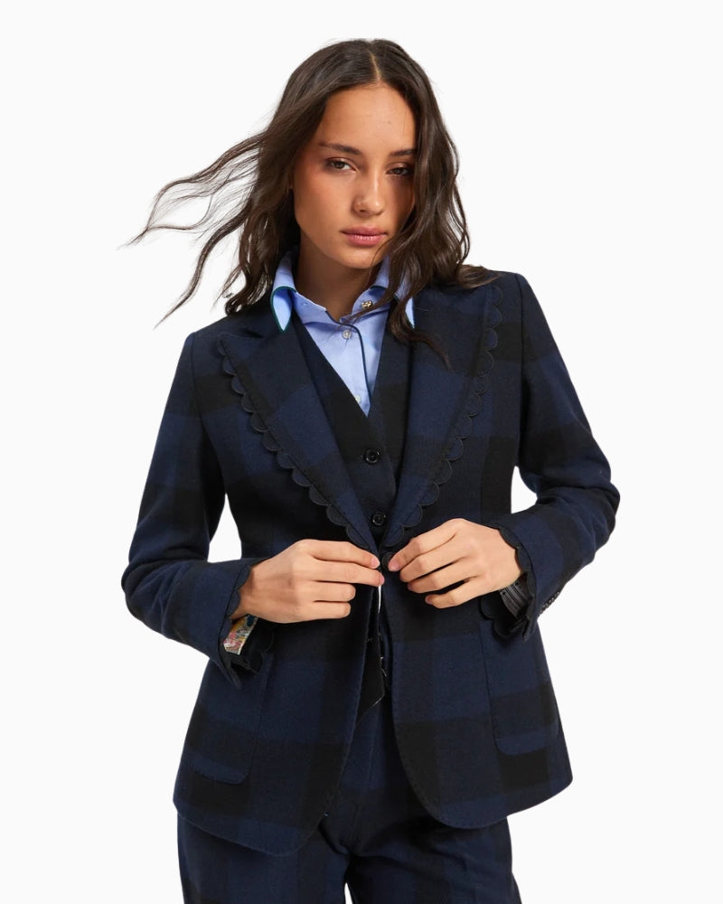 Vilagallo Gingham Jacket in Black/Navy front view