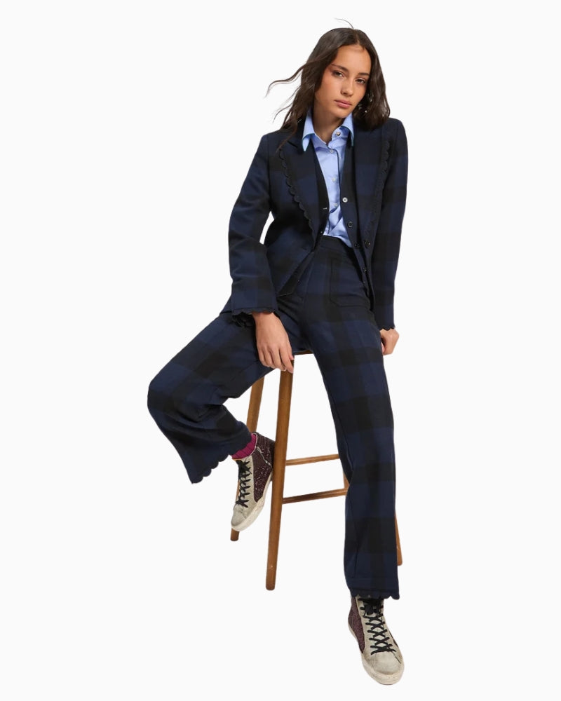 Vilagallo Gingham Jacket in Black/Navy full-length view
