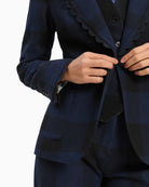 Vilagallo Gingham Jacket in Black/Navy picot trim detail
