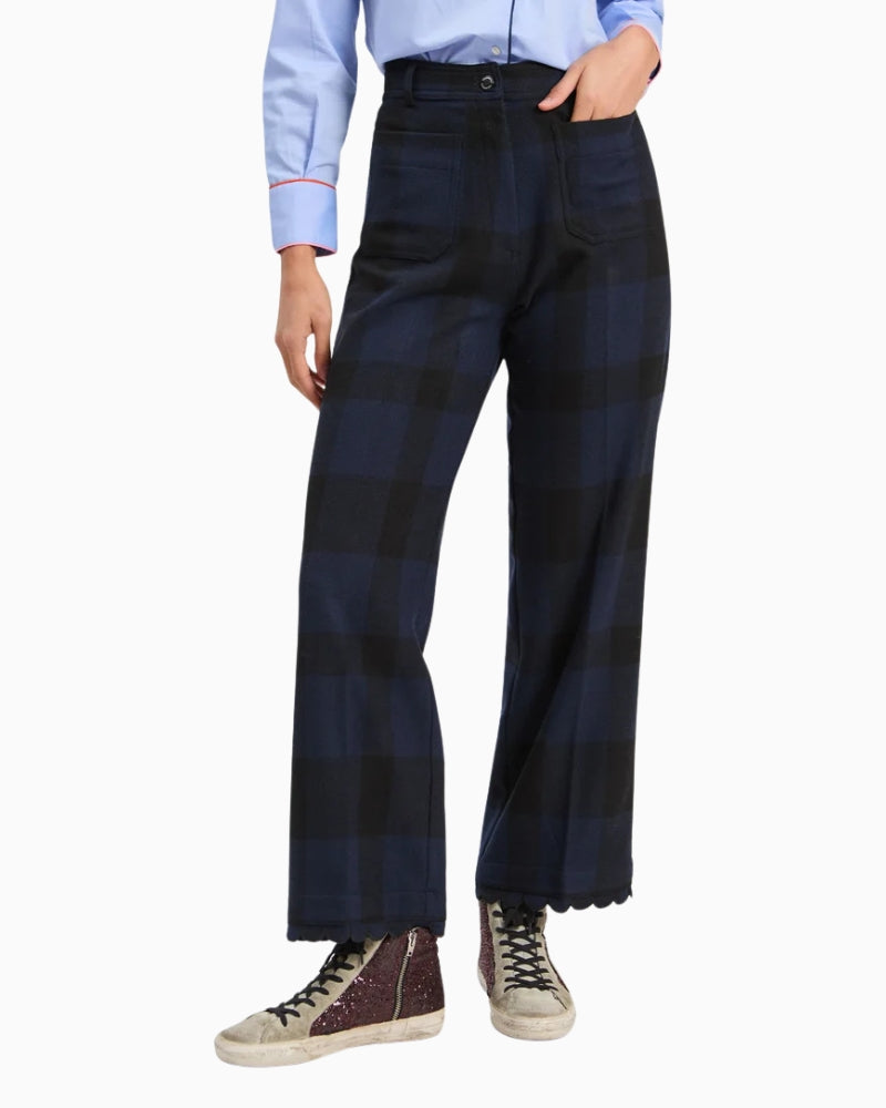 Vilagallo Gingham Trousers in Black/Navy front view