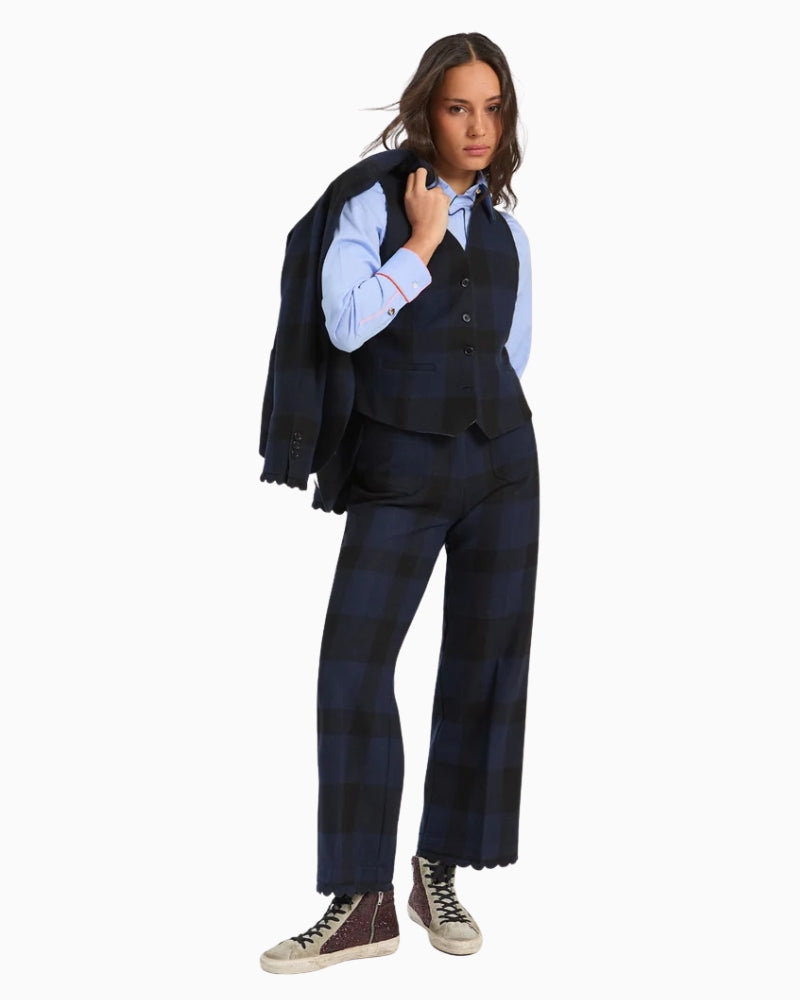 Vilagallo Gingham Trousers in Black/Navy full-length view