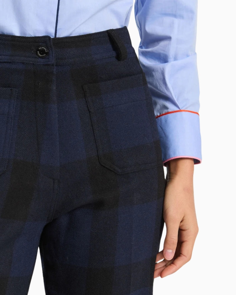 Vilagallo Gingham Trousers in Black/Navy pocket detail