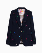 Vilagallo Heather Blazer navy blue gold button and lapel detail