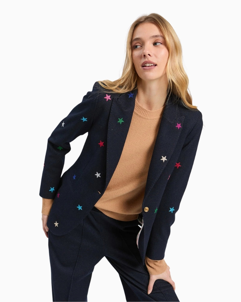 Vilagallo Heather Blazer navy blue multicoloured embroidered star detail