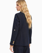 Vilagallo Heather Embroidered Stars Blazer in navy blue and multi back view