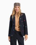 Vilagallo Heather Embroidered Stars Blazer in navy blue and multi front view