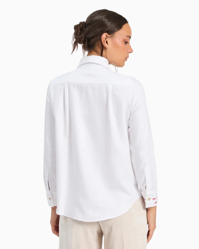 Vilagallo Herringbone Shirt with Heart Embroidery in White back view