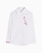 Vilagallo Herringbone Shirt with Heart Embroidery in White fabric detail