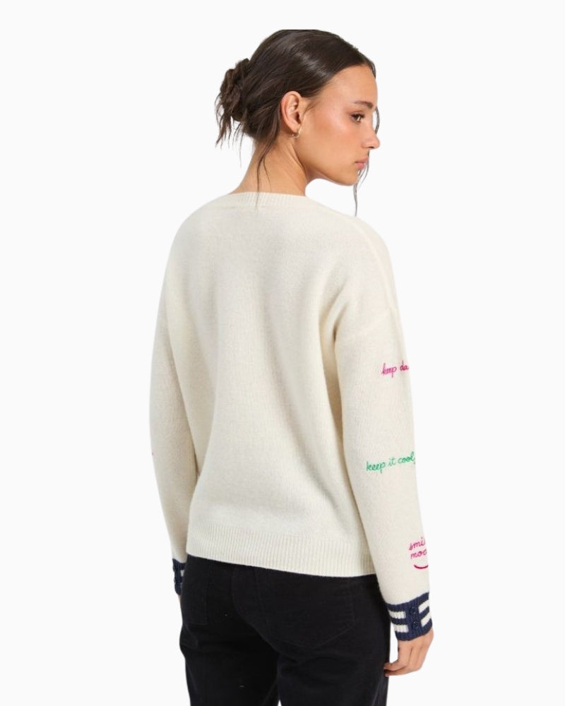 Vilagallo Jersey Palabras Jumper in Ecru back view