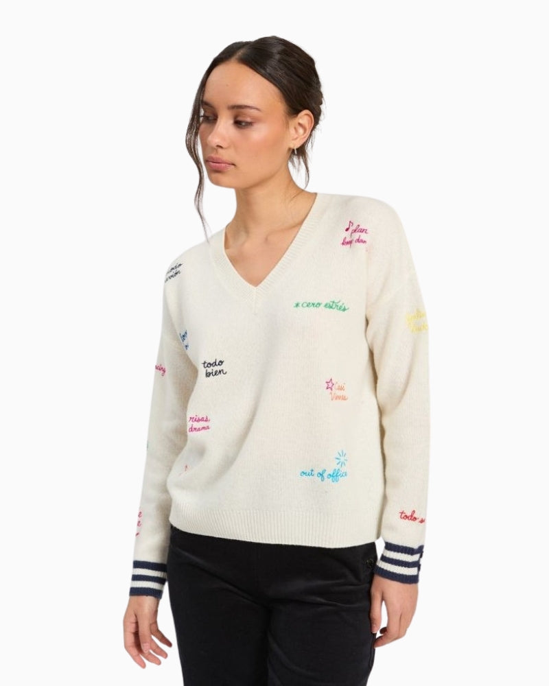 Vilagallo Jersey Palabras Jumper in Ecru front view